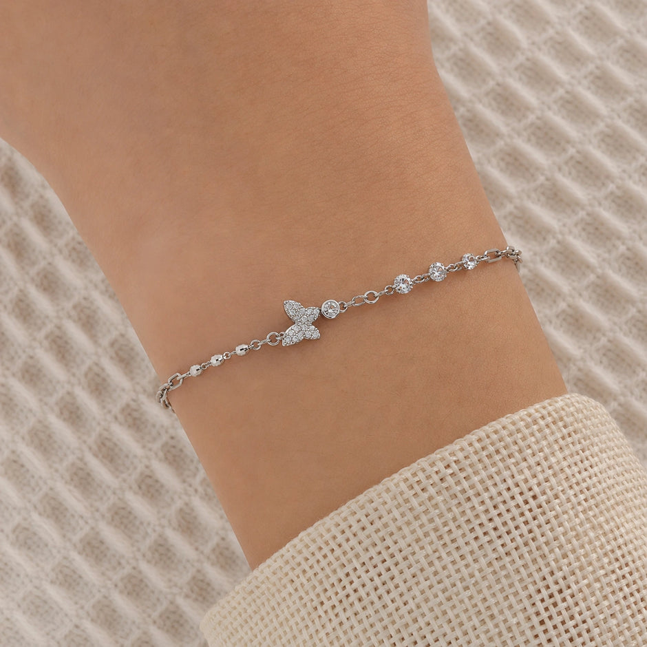 Silver 925 sterling silver butterfly crystal bracelet for women