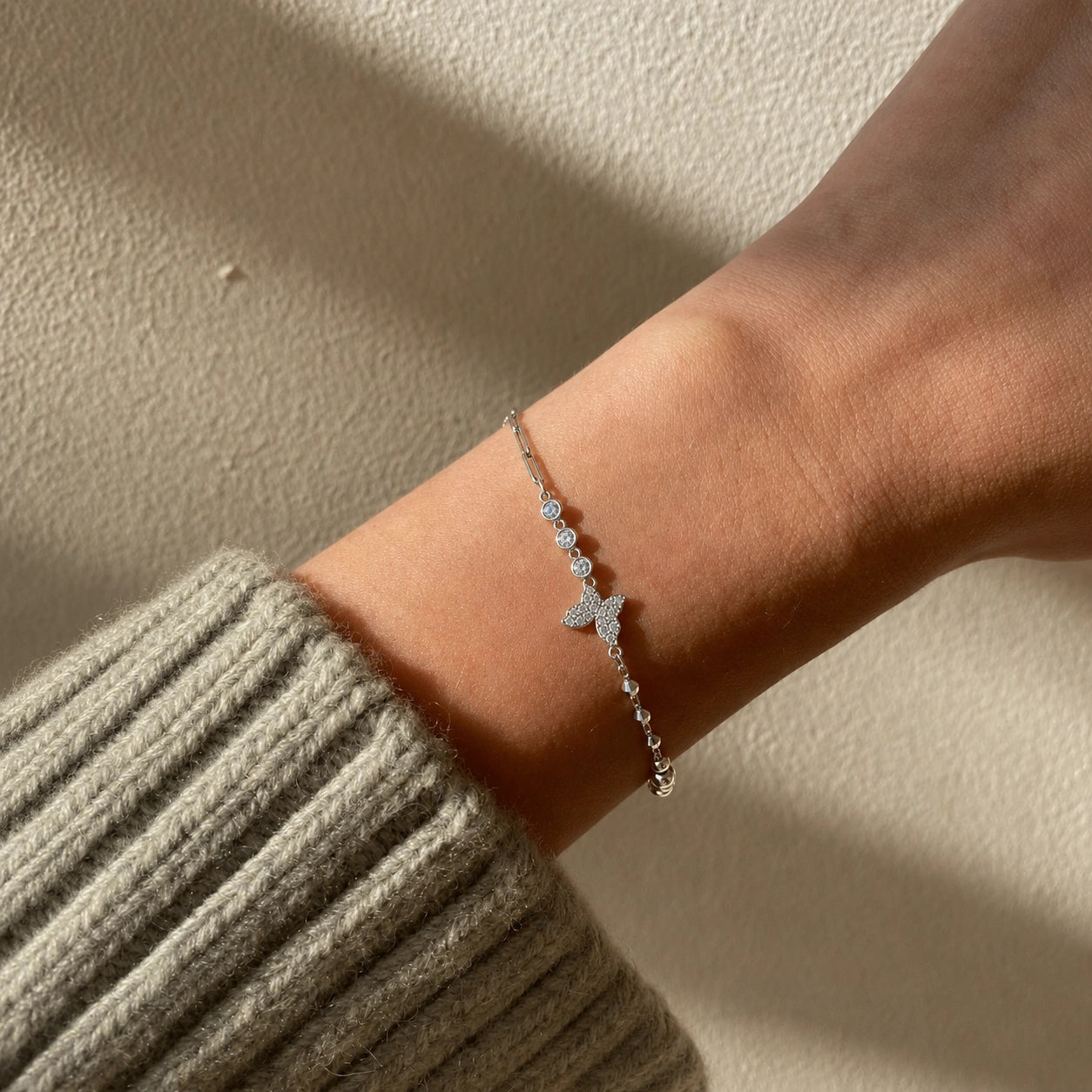 Silver 925 sterling silver butterfly crystal bracelet for women