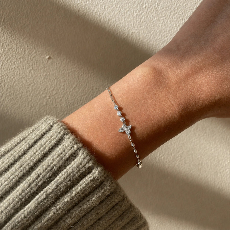Silver 925 sterling silver butterfly crystal bracelet for women