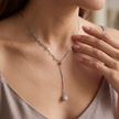 Silver Butterfly Link Y Necklace with Pave Sphere Pendant