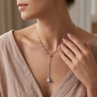 Silver Butterfly Link Y Necklace with Pave Sphere Pendant