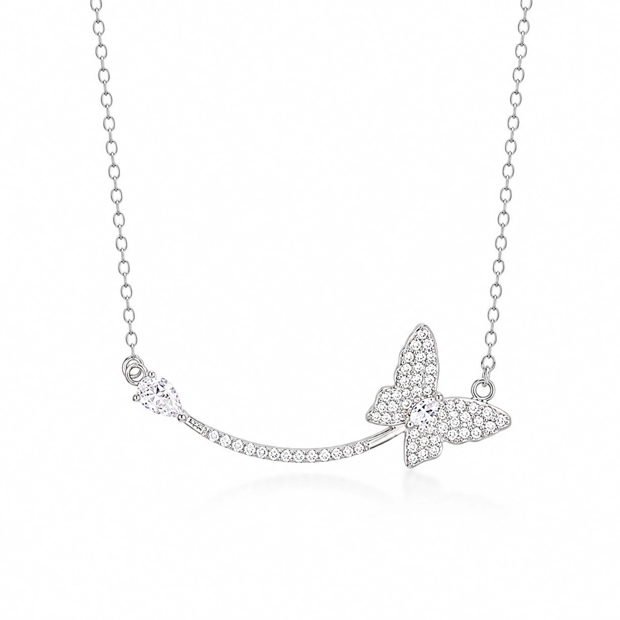 Silver Butterfly Sparkle 925 Sterling Silver Pendant Chain for Women