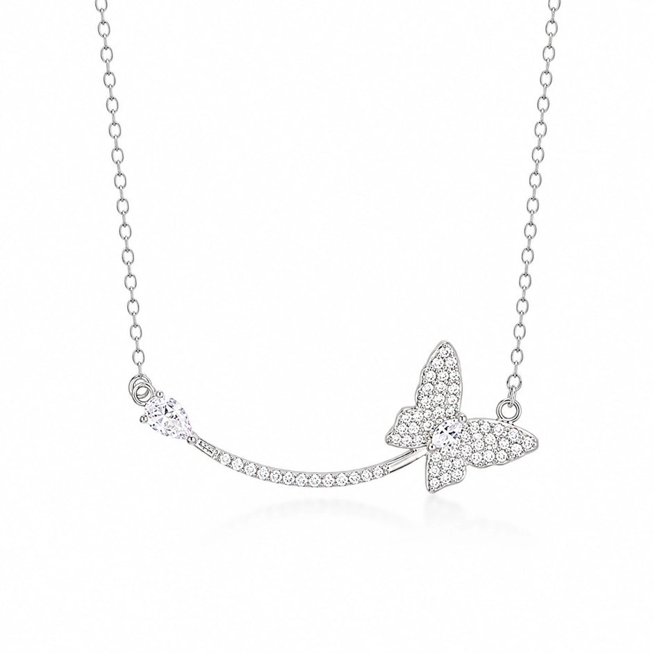 Silver Butterfly Sparkle 925 Sterling Silver Pendant Chain for Women
