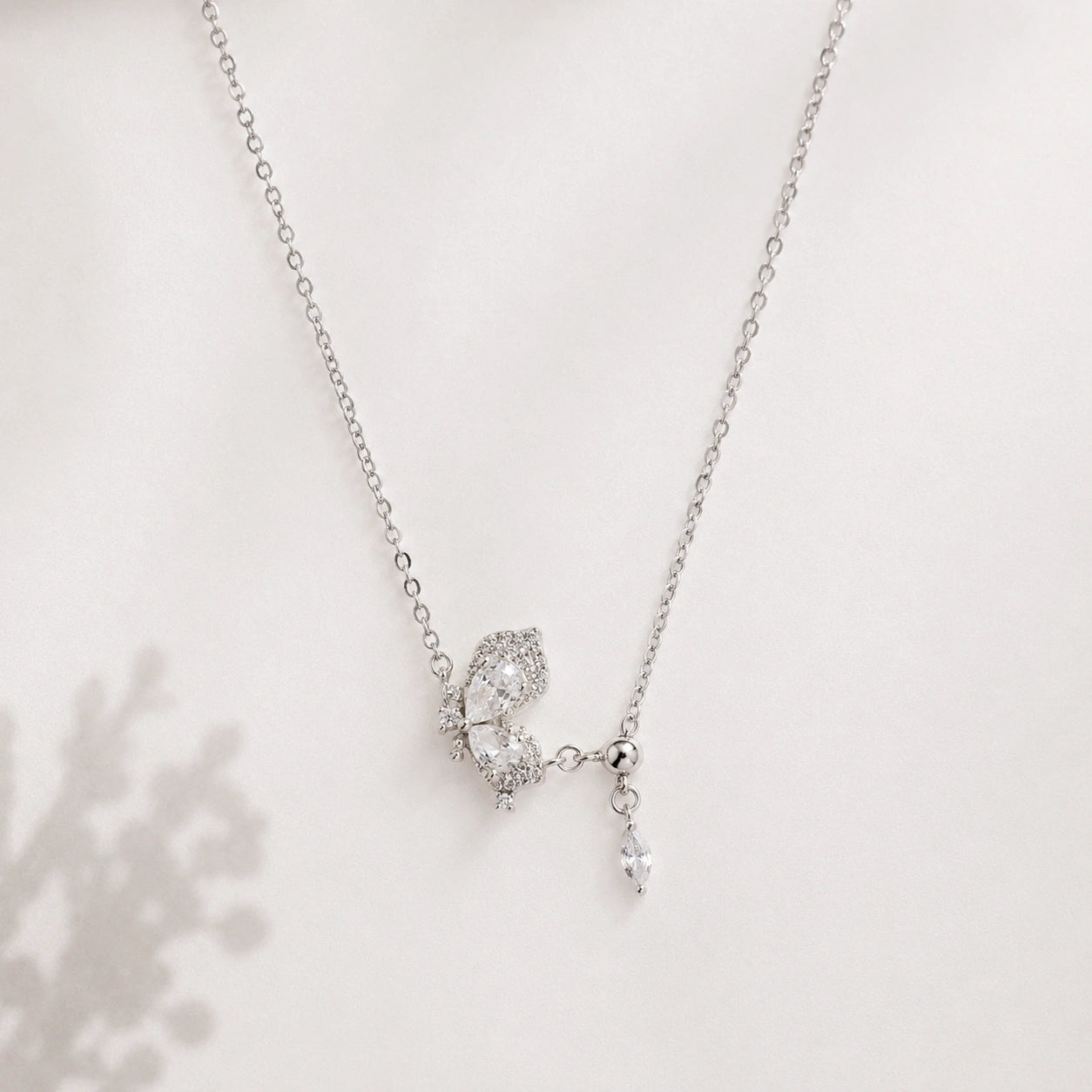 Silver Butterfly & Baguette Pendant 925 Sterling Silver Chain for Women