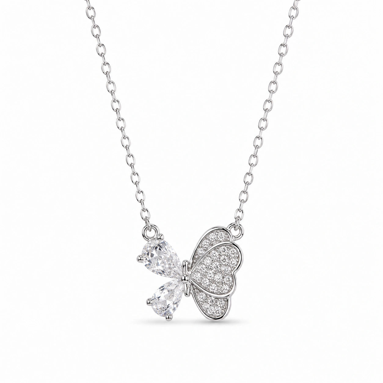 Silver Butterfly & Teardrop Pendant 925 Sterling Silver Chain for Women