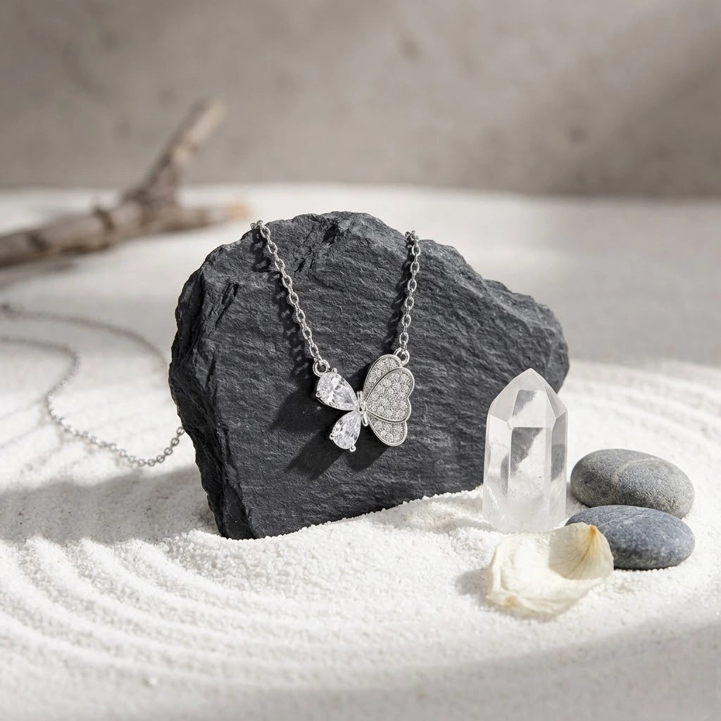 Silver Butterfly & Teardrop Pendant 925 Sterling Silver Chain for Women