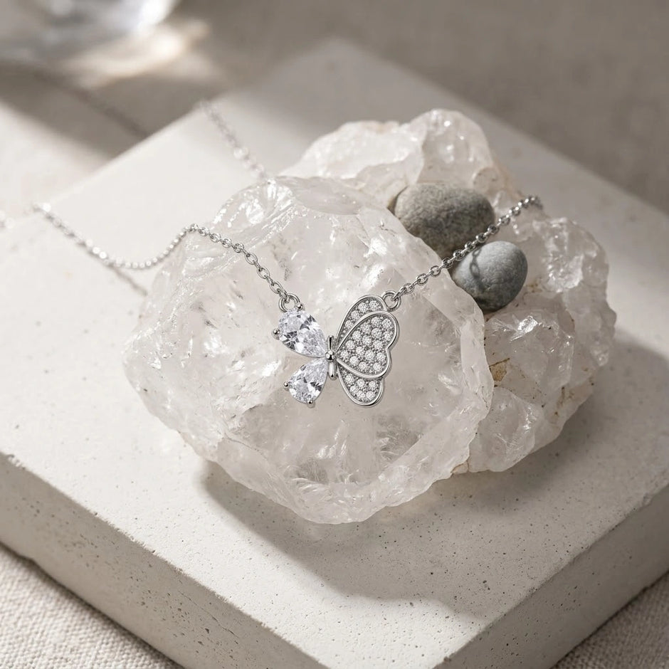 Silver Butterfly & Teardrop Pendant 925 Sterling Silver Chain for Women