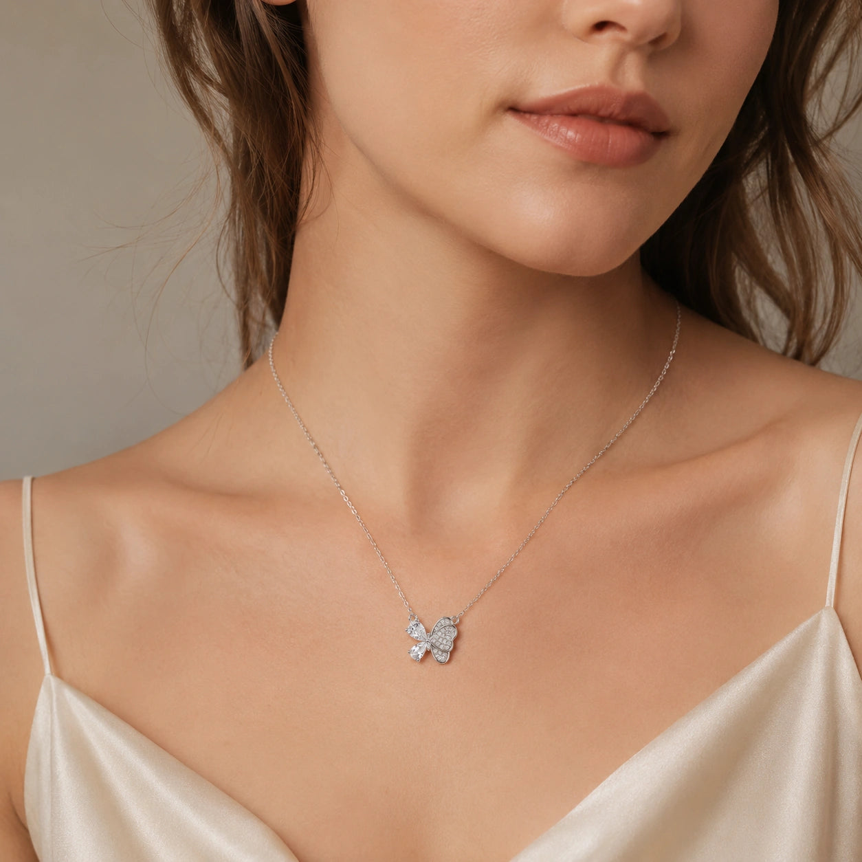 Silver Butterfly & Teardrop Pendant 925 Sterling Silver Chain for Women