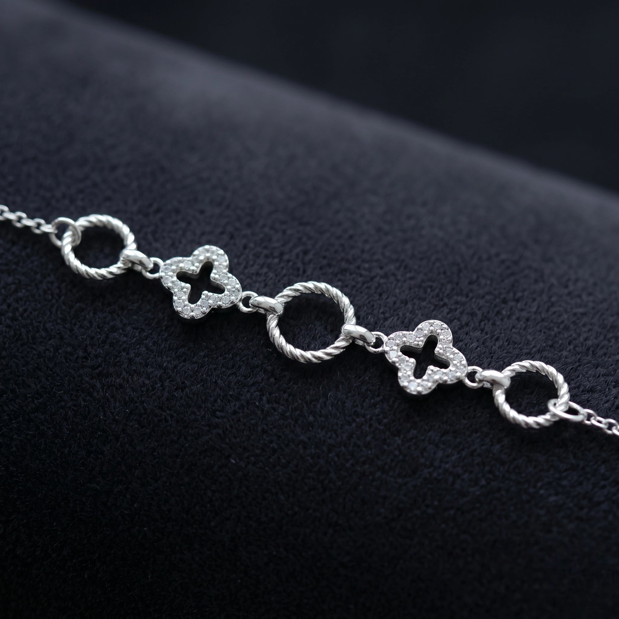 Silver 925 sterling silver circle square charm bracelet for women