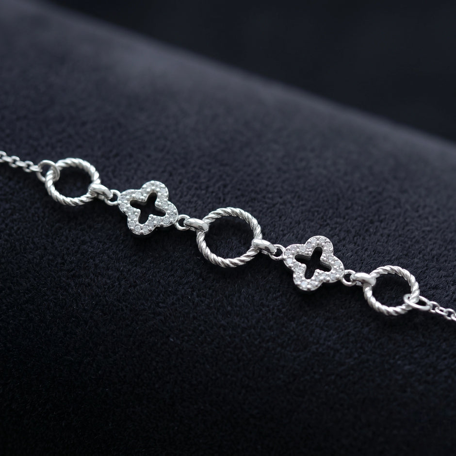 Silver 925 sterling silver circle square charm bracelet for women