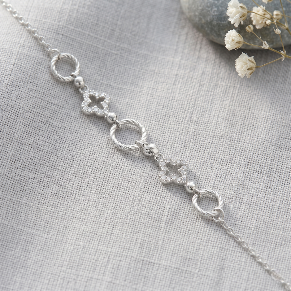 Silver 925 sterling silver circle square charm bracelet for women