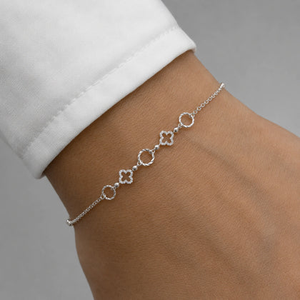 Silver 925 sterling silver circle square charm bracelet for women