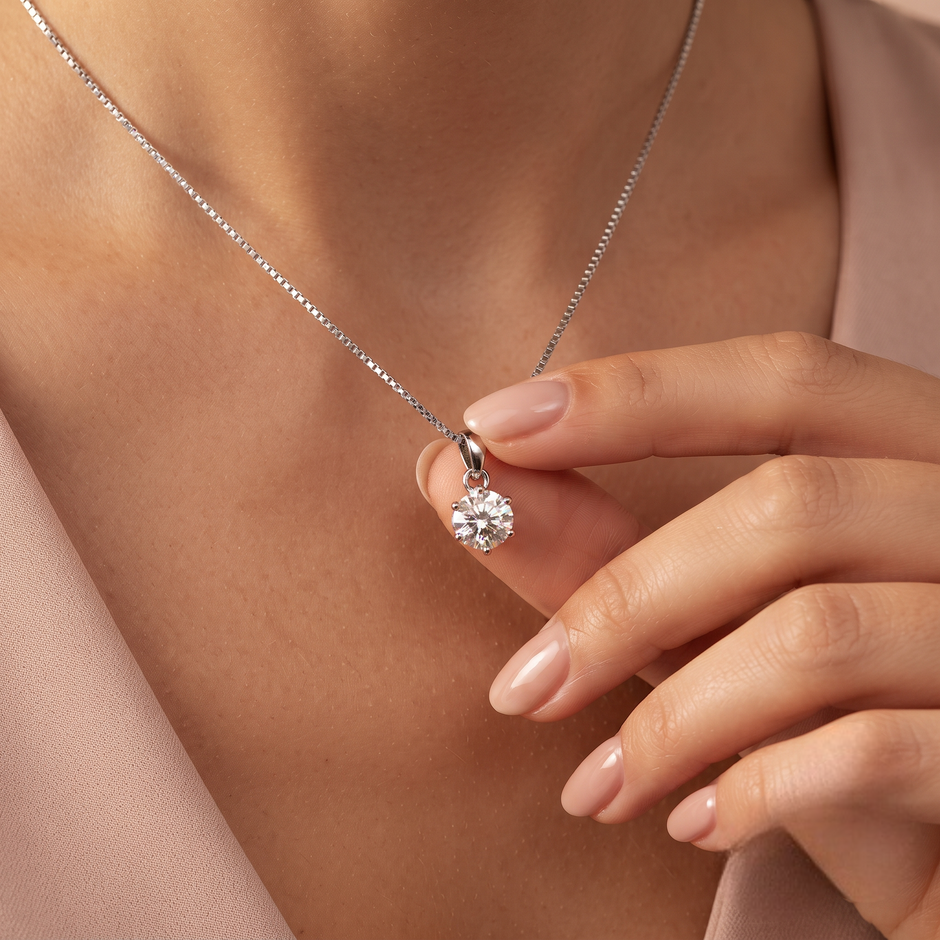 Silver Classic Solitaire Pendant