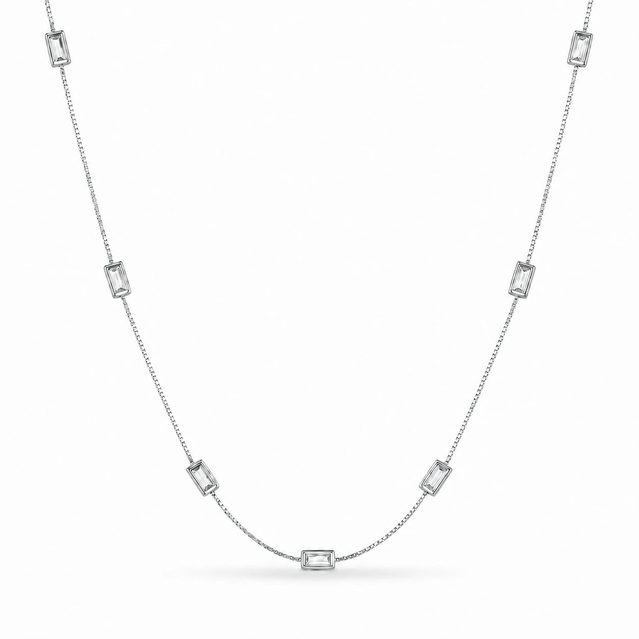Silver Clear Rectangle Charm 925 Sterling Silver Chain for Women