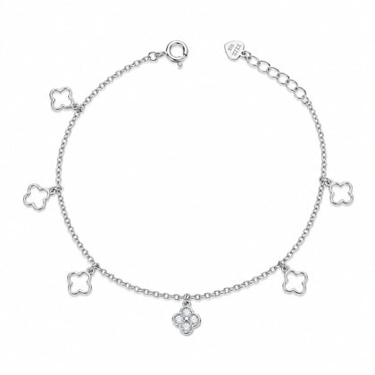 Silver 925 sterling silver clover charm bracelet for women