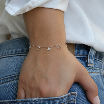 Silver 925 sterling silver clover charm bracelet for women