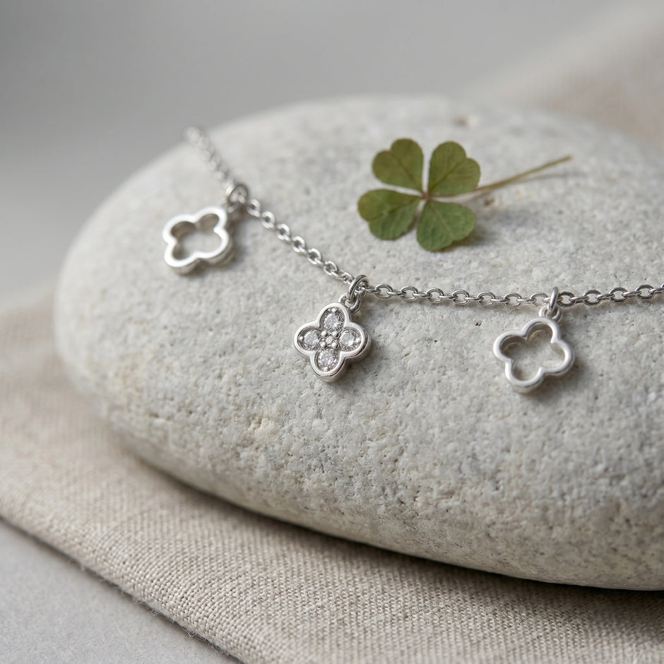 Silver 925 sterling silver clover charm bracelet for women