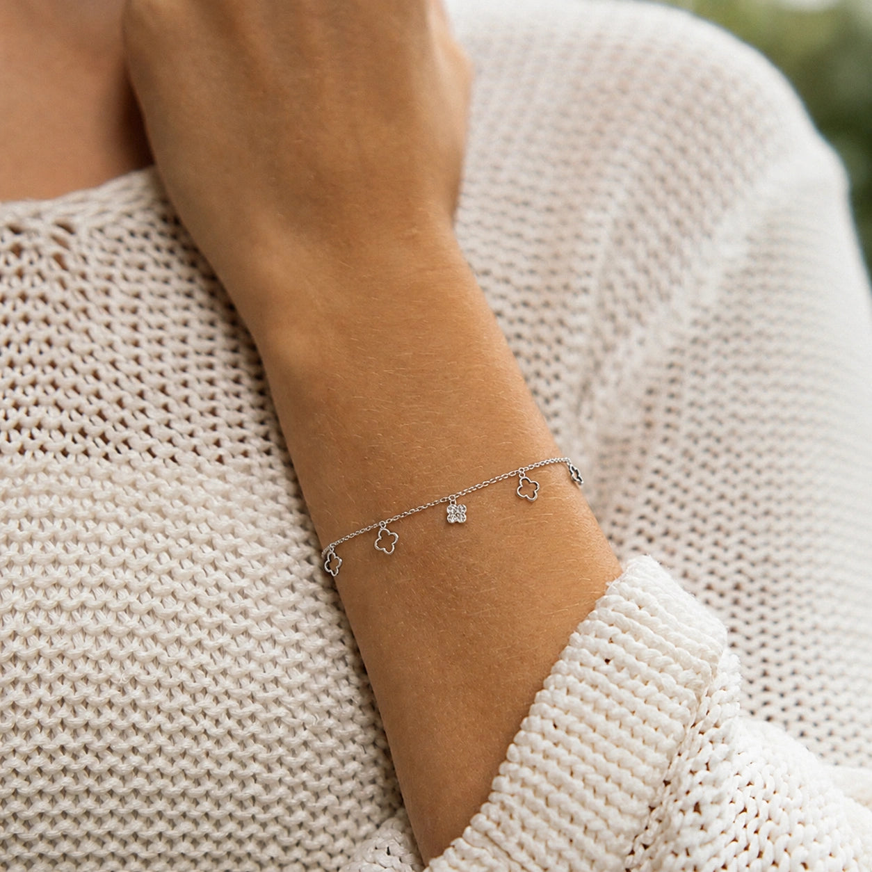 Silver 925 sterling silver clover charm bracelet for women