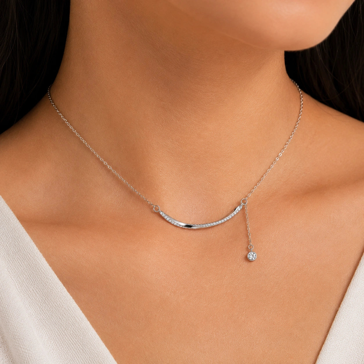Silver Curved Bar 925 Sterling Silver Pendant Chain for Women