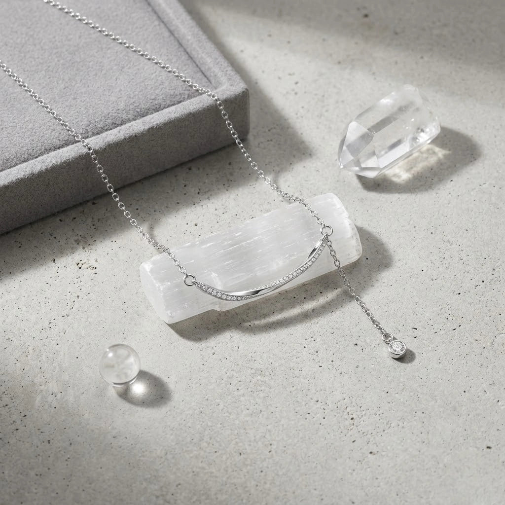 Silver Curved Bar 925 Sterling Silver Pendant Chain for Women
