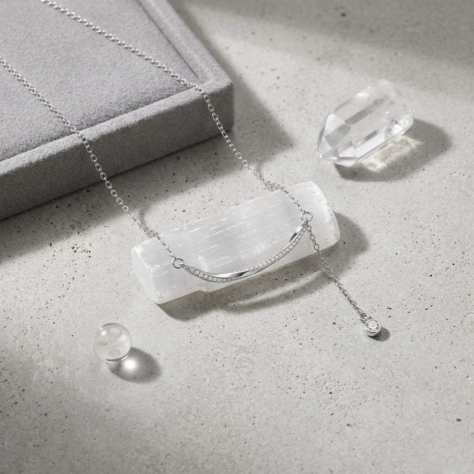 Silver Curved Bar 925 Sterling Silver Pendant Chain for Women