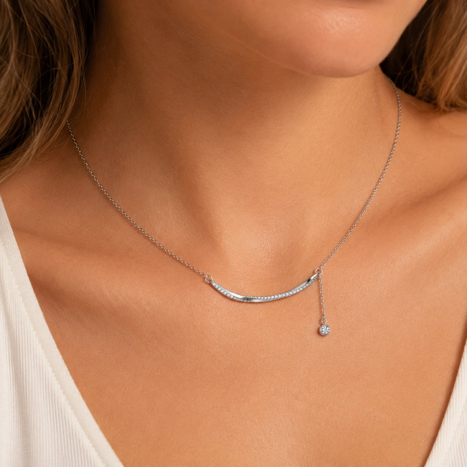 Silver Curved Bar 925 Sterling Silver Pendant Chain for Women