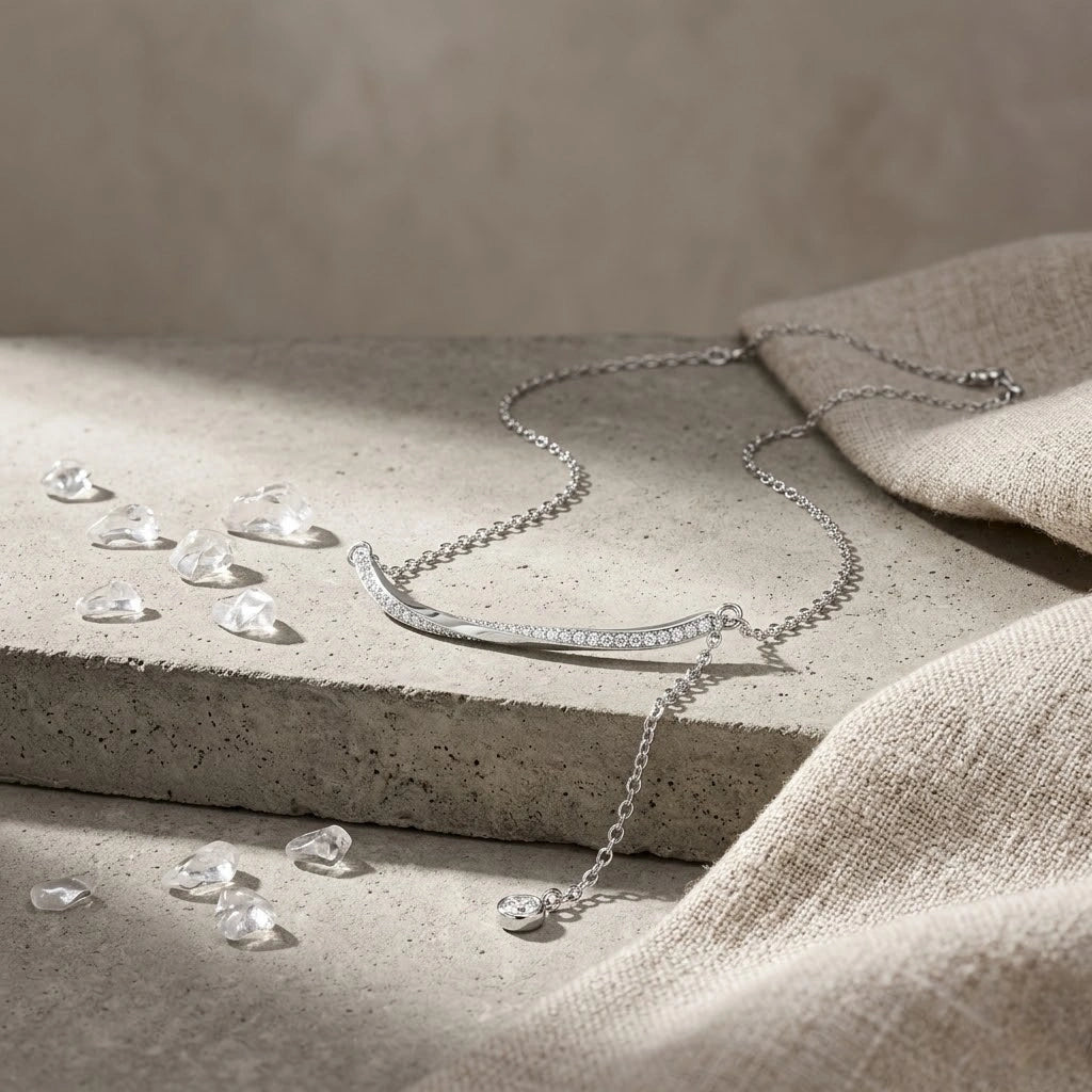 Silver Curved Bar 925 Sterling Silver Pendant Chain for Women