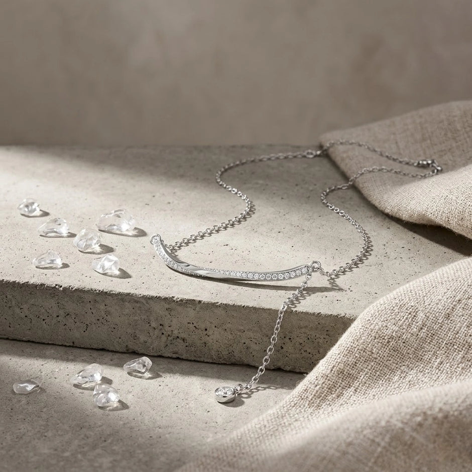 Silver Curved Bar 925 Sterling Silver Pendant Chain for Women