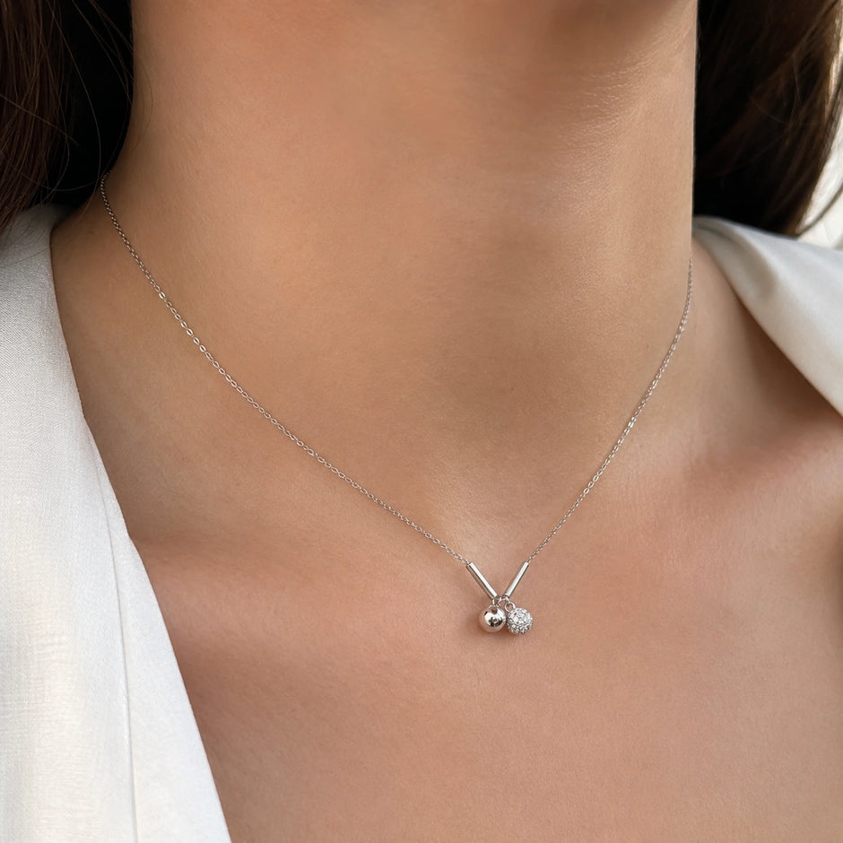 Silver Double Charm 925 Sterling Silver Pendant Chain for Women