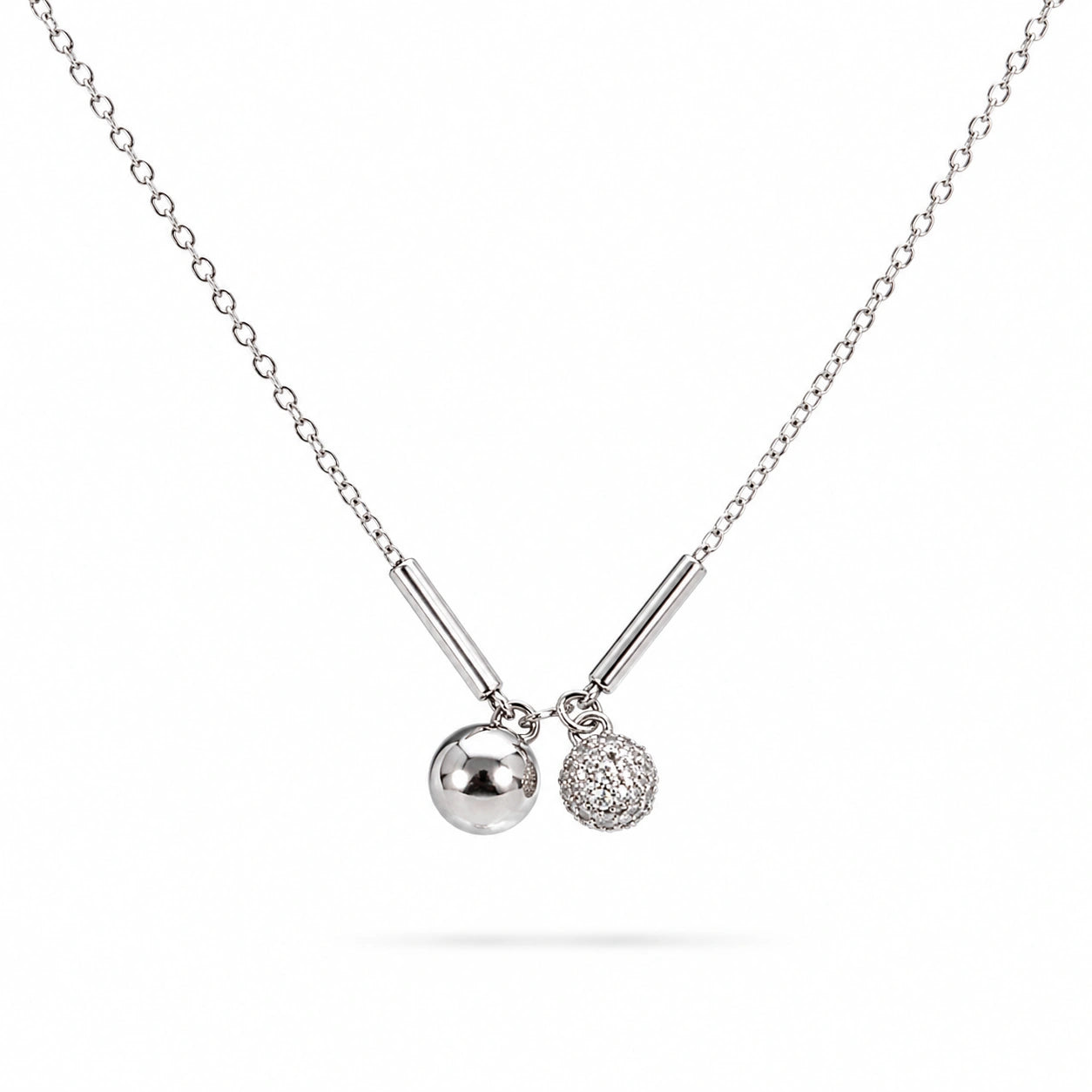 Silver Double Charm 925 Sterling Silver Pendant Chain for Women
