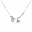 Silver Double Leaf White Stone Pendant Chain for Women