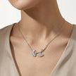 Silver Double Leaf White Stone Pendant Chain for Women