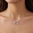 Silver Double Leaf White Stone Pendant Chain for Women