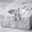Silver Double Square White Stone Pendant Chain for Women