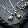 Silver Double Square White Stone Pendant Chain for Women