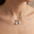 Silver Double Square White Stone Pendant Chain for Women