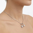 Silver Double Square White Stone Pendant Chain for Women