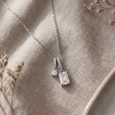 Silver Emerald & Solitaire Duo Necklace