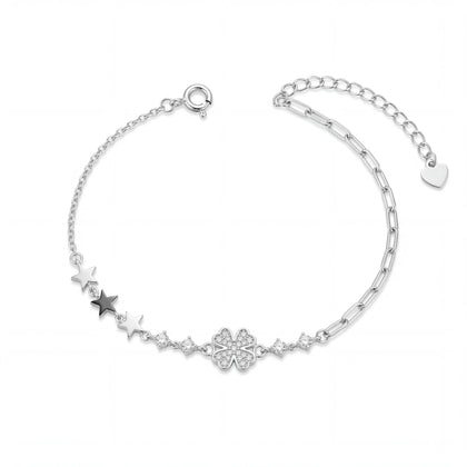 Silver 925 sterling silver floral star bracelet for women
