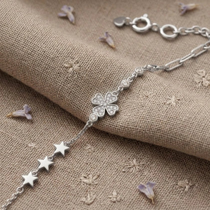 Silver 925 sterling silver floral star bracelet for women