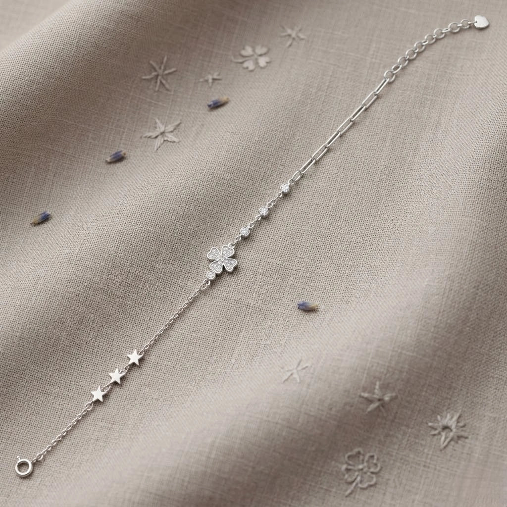 Silver 925 sterling silver floral star bracelet for women