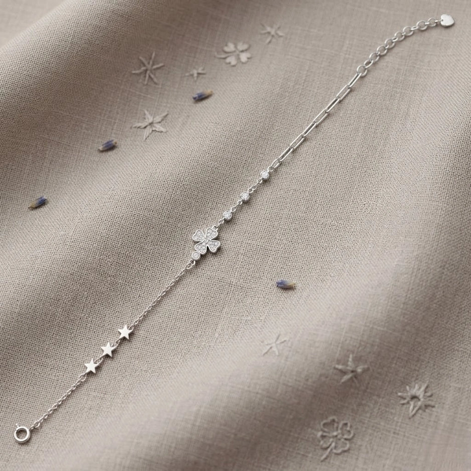 Silver 925 sterling silver floral star bracelet for women