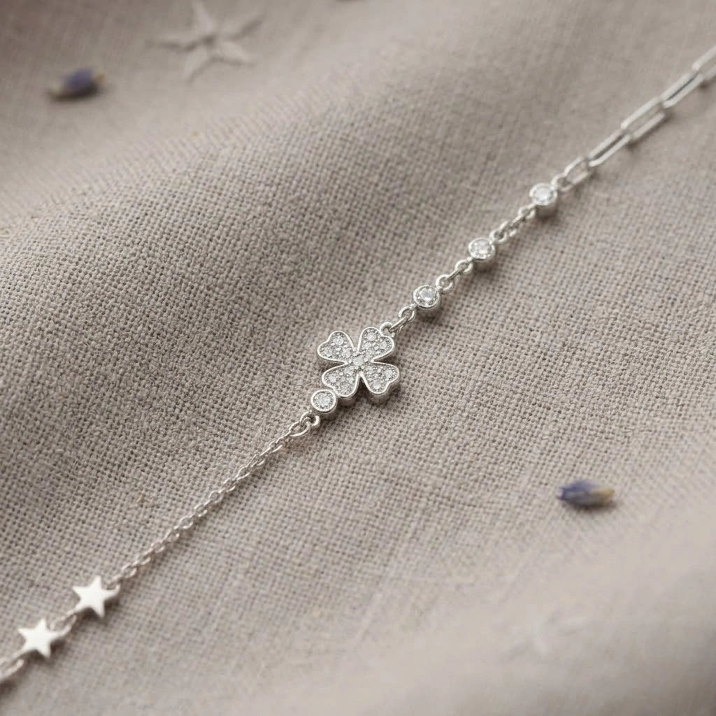 Silver 925 sterling silver floral star bracelet for women