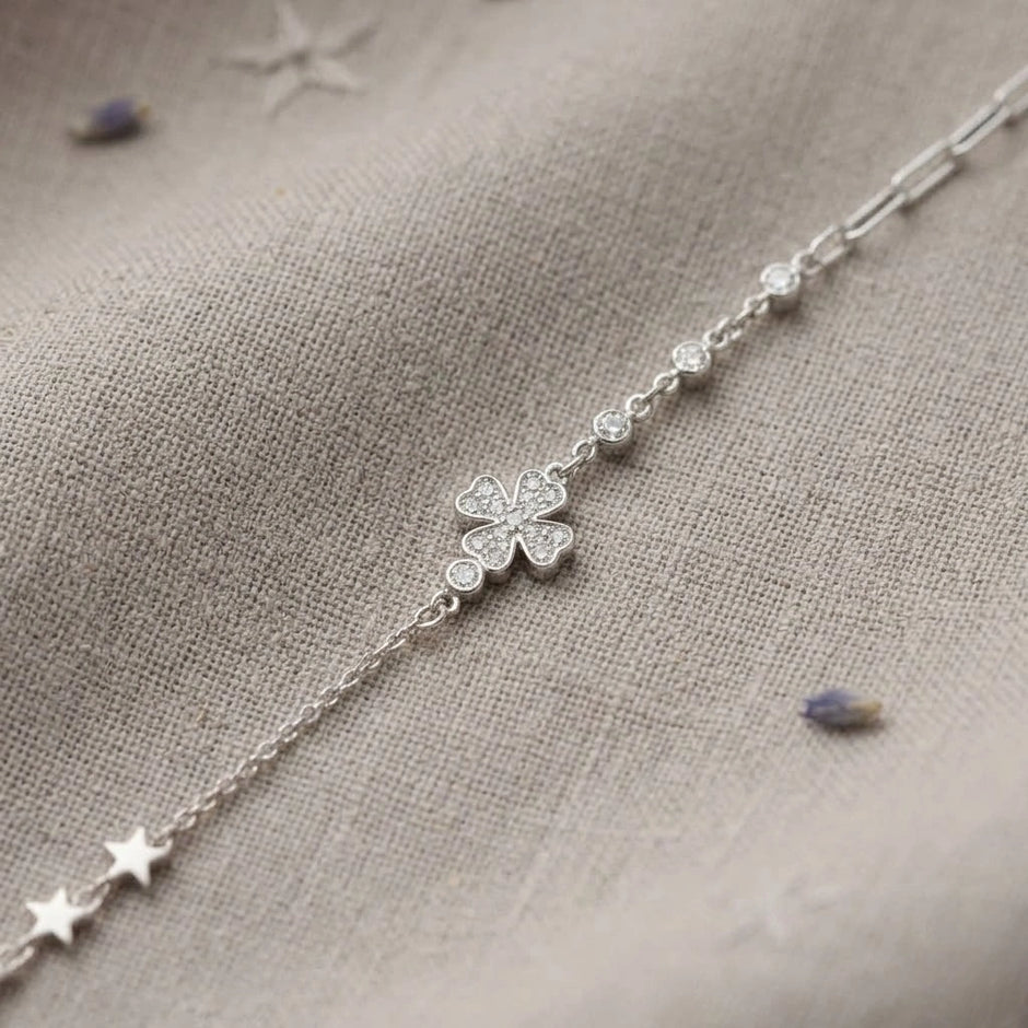 Silver 925 sterling silver floral star bracelet for women