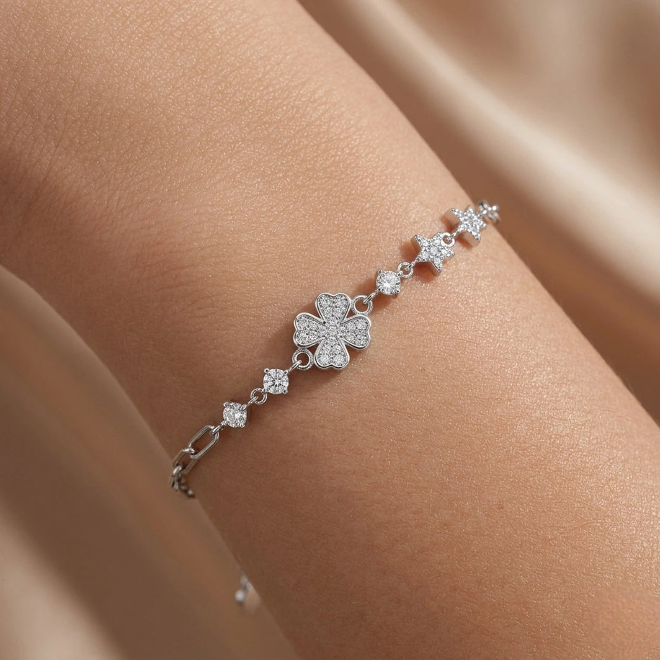 Silver 925 sterling silver floral star bracelet for women