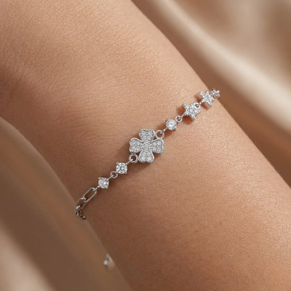 Silver 925 sterling silver floral star bracelet for women