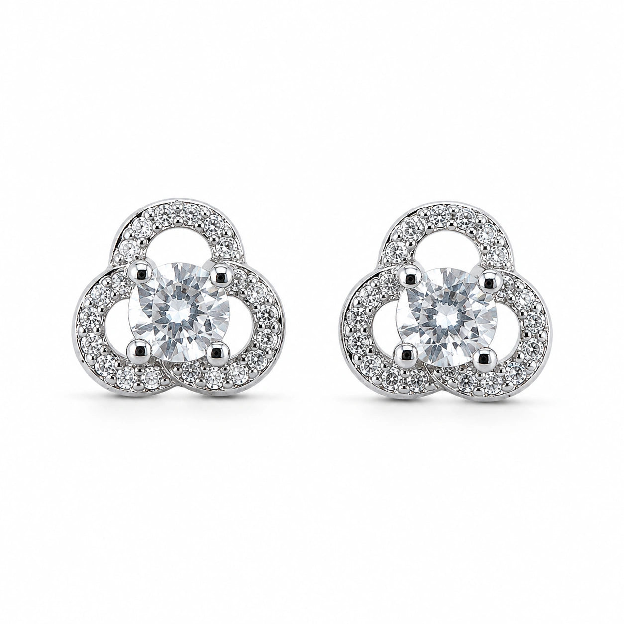 Silver Flower Circle Diamond 925 Sterling Silver Stud Earrings for Women________________________________________