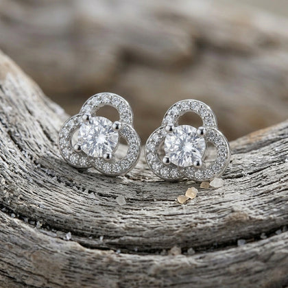 Silver Flower Circle Diamond 925 Sterling Silver Stud Earrings for Women________________________________________