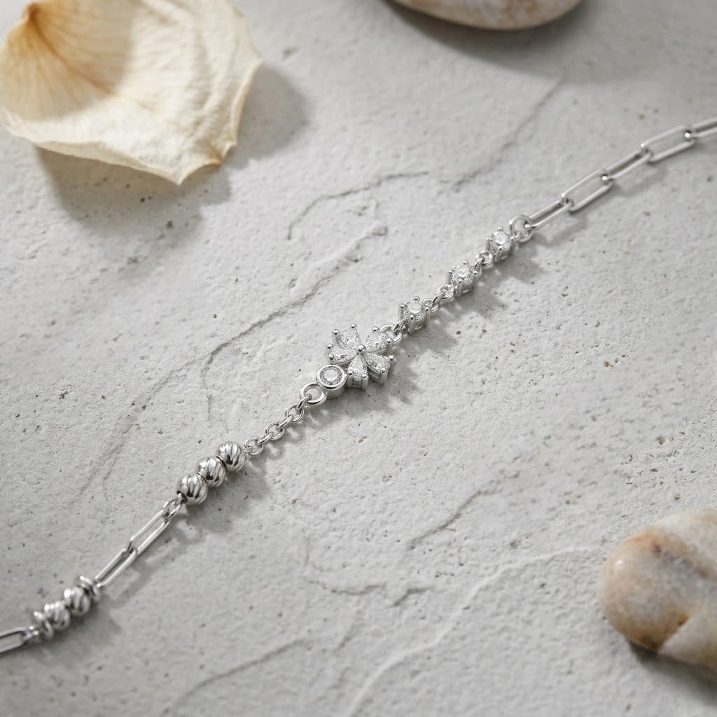 Silver 925 sterling silver flower bracelet for women