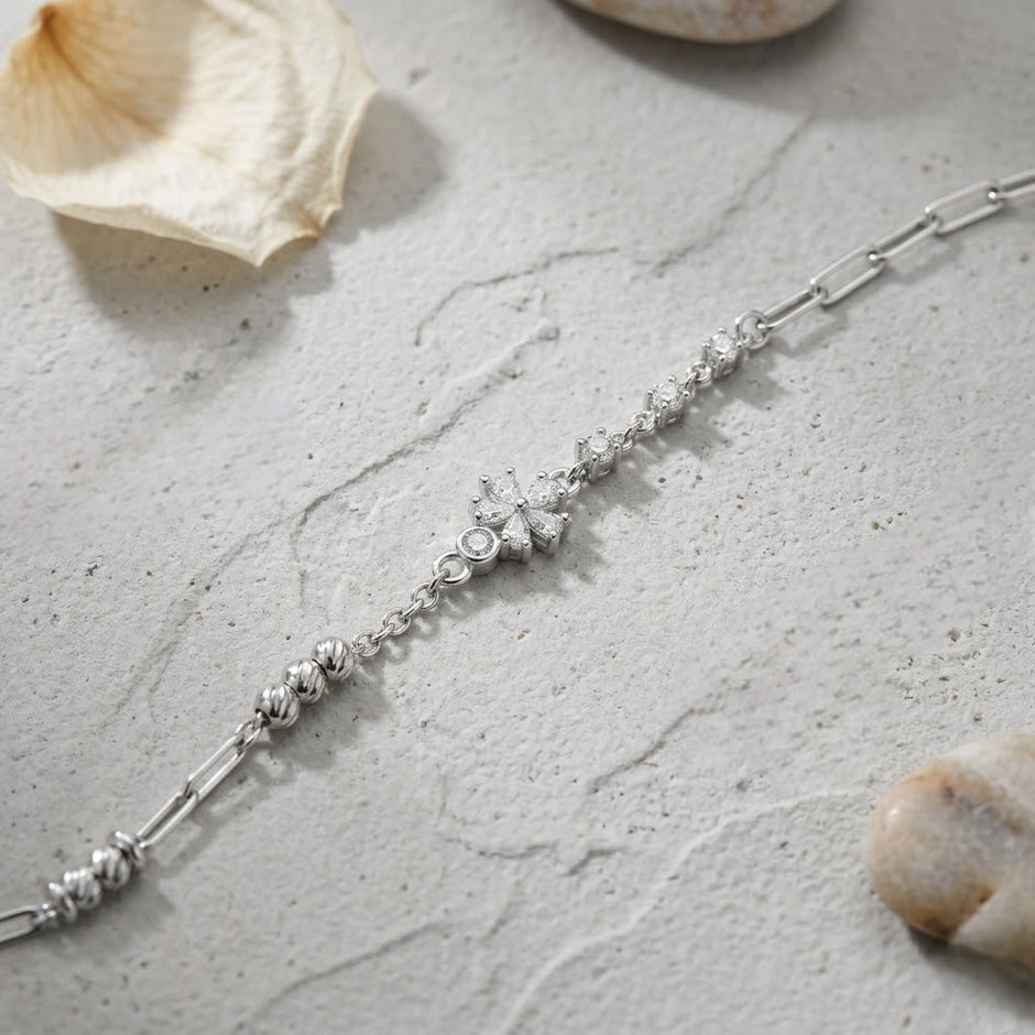 Silver 925 sterling silver flower bracelet for women